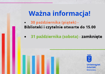 30-31 października - zmiana godzin otwarcia Biblioteki UG