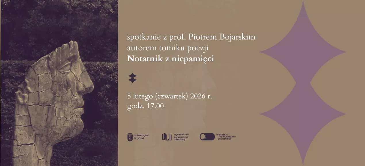 Baner reklamujący spotkanie autorskie z prof. Piotrem Bojarskim 