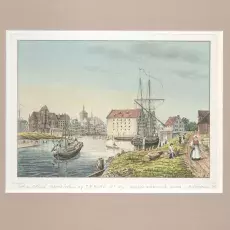 PORT NA MOTŁAWIE, NABRZEŻE SZAFARNI według rysunku z 1835 r. Johanna Nathanaela Boldta (1769-1835), wym. 20,5 x 28,5 cm, wym. passe-partout 35 x 42,5 cm,   Cena 250,-