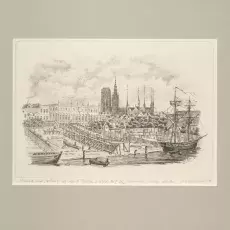 STOCZNIA NAD MOTŁAWĄ według rysunku z 1846 roku Hermanna Porscha, wym. 20,5 x 29 cm, wym. passe-partout 35 x 42 cm,  Cena 183,-