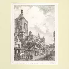 KOŚCIÓŁ ŚWIĘTEGO JANA W GDAŃSKU według rysunku z 1858 roku Johanna Carla Schultza (1801-1873), wym. 27,3 x 20,0 cm, wym. passe-partout 42 x 35 cm,  Cena 183,-