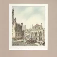 DWÓR ARTUSA I STUDNIA NEPTUNA według rysunku z 1843 roku Johanna Carla Schultza (1801-1873), wym. 23,5 x 19,5 cm, wym. passe-partout 43 x 35 cm, Cena 250,-
